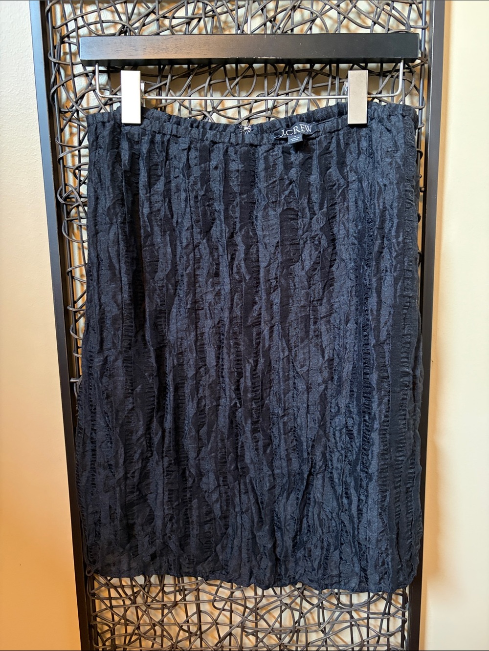 J. Crew Black Crinkle-Texture Lined Midi Skirt